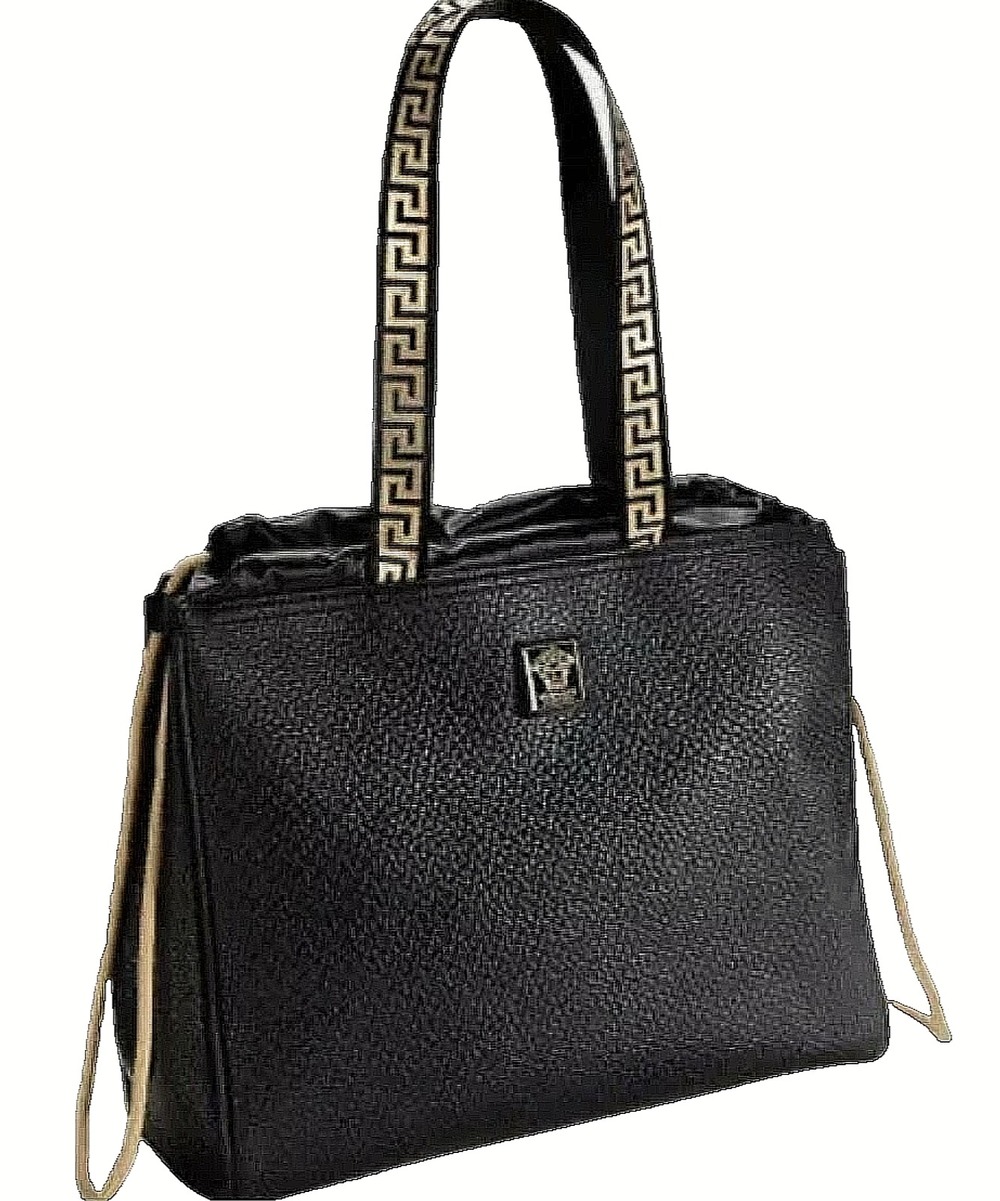 VERSACE Large Tote Bag Black Faux Leather Holdall Weekender Gold Medusa NEW